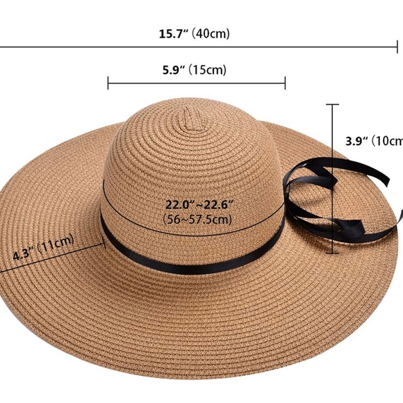 Khaki Floppy Beach Straw Hat, Foldable Wide Brim with Bowknot - Picture 4 of 7